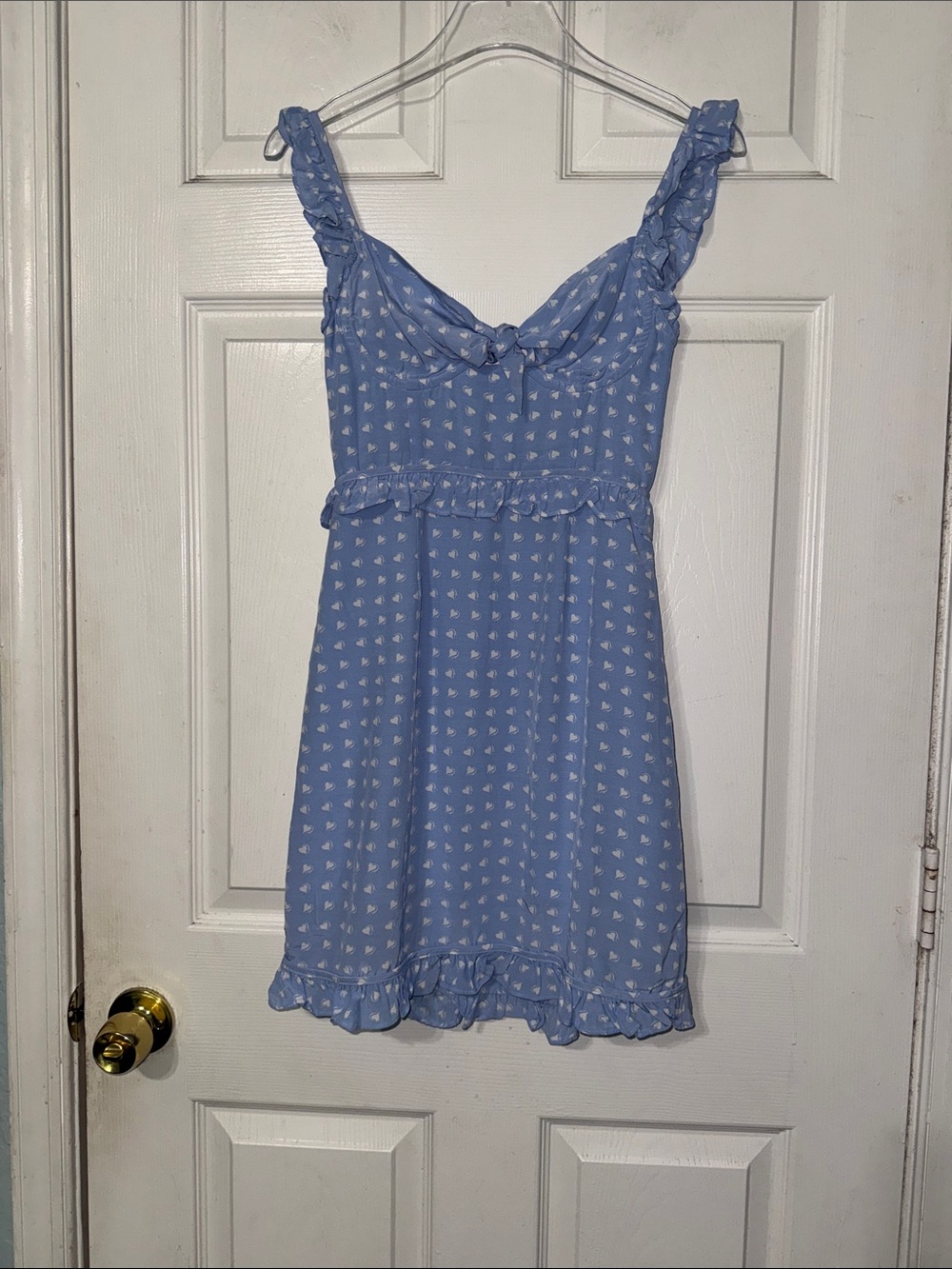 For Love & Lemons Sweetheart Mini Dress Light Blue Heart Print Size XS - Picture 4 of 8